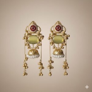 Gold Plated Temple Jewellery Earrings with Oval Yellow Stone and Pearls