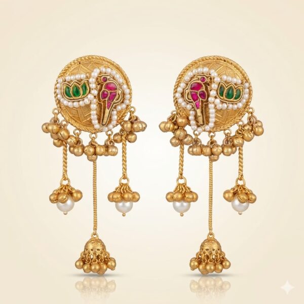 Traditional Gold Plated Elephant Jhumka Earrings with Pearls