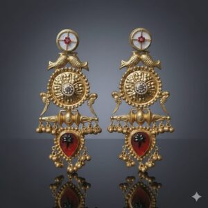 ​Aura traditional Gold Plated Temple Earrings with Carved Crimson Drop