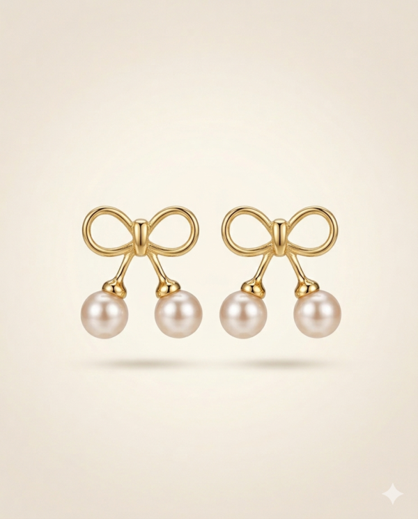 18k Gold Vermeil Bow & Pearl Cherry Earrings
