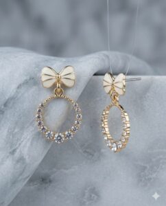 Crystal Hoop And Bow Drop Stud Earrings