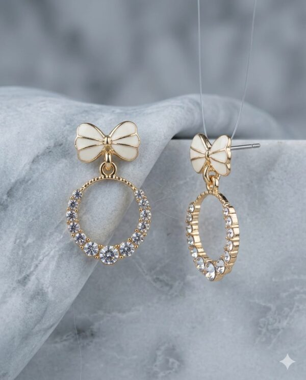Crystal Hoop And Bow Drop Earrings