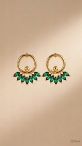 Gold Hoop Earrings with Emerald Green Marquise Fan Drop